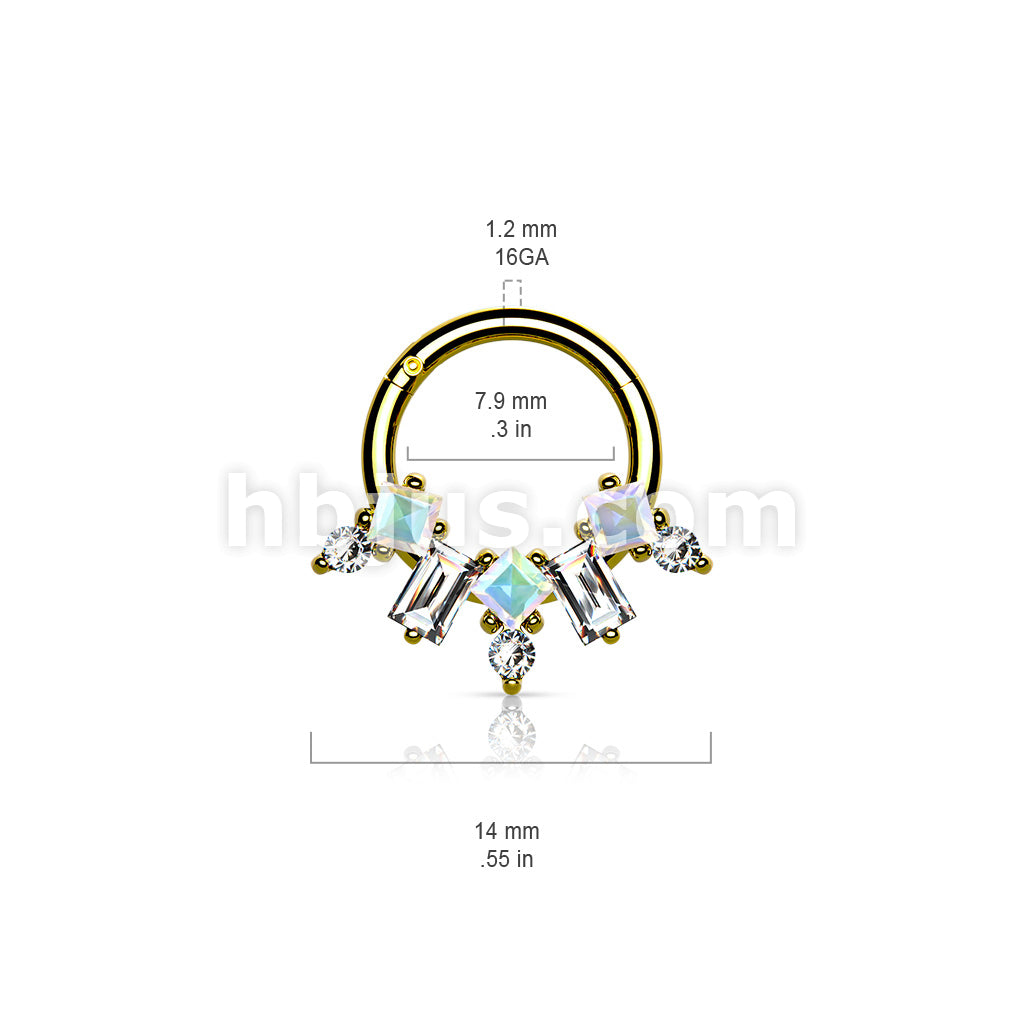 Multi CZ Fan 316L Surgical Steel Hinge Hoop Segment Rings - Image 6