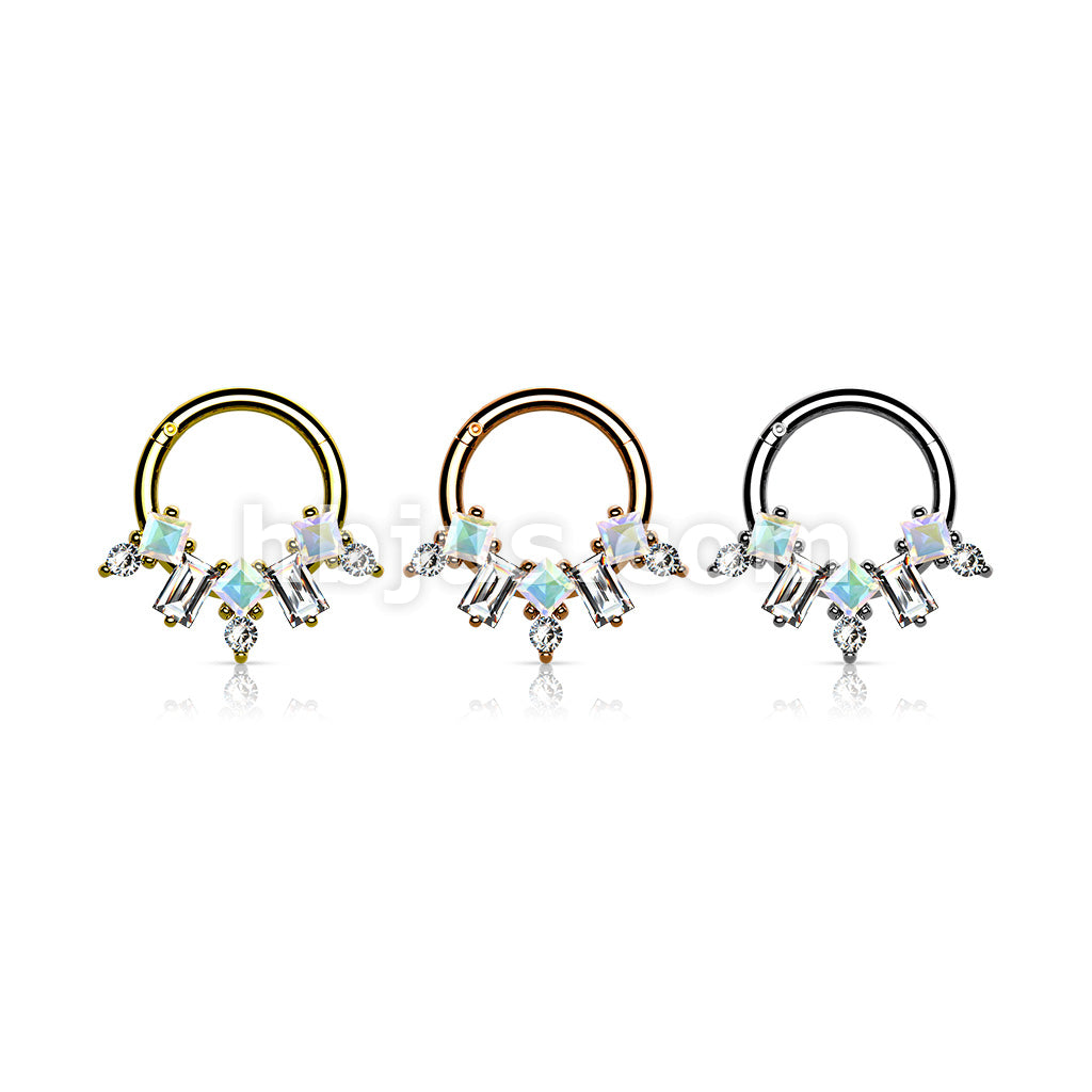 Multi CZ Fan 316L Surgical Steel Hinge Hoop Segment Rings - Image 7