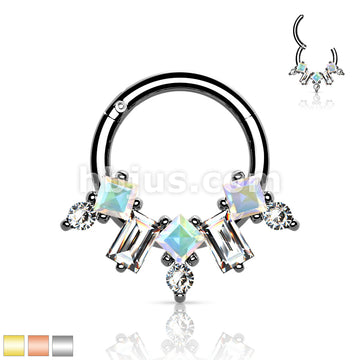 Multi CZ Fan 316L Surgical Steel Hinge Hoop Segment Rings - Image 2
