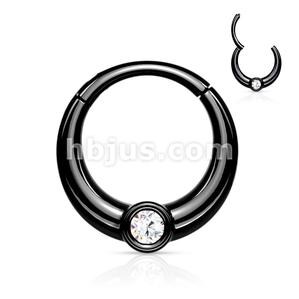 Centered Front Facing CZ 316L Surgical Steel Hinged Segment Hoop Rings - Image 4