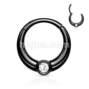 Centered Front Facing CZ 316L Surgical Steel Hinged Segment Hoop Rings - Image 4