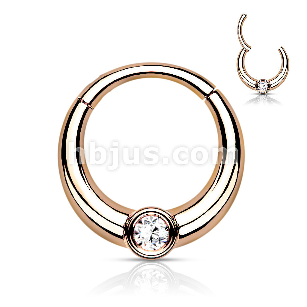 Centered Front Facing CZ 316L Surgical Steel Hinged Segment Hoop Rings - Image 5
