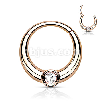Centered Front Facing CZ 316L Surgical Steel Hinged Segment Hoop Rings - Image 5