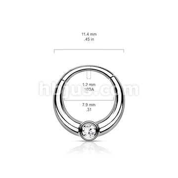 Centered Front Facing CZ 316L Surgical Steel Hinged Segment Hoop Rings - Image 7