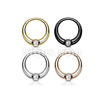 Centered Front Facing CZ 316L Surgical Steel Hinged Segment Hoop Rings - Image 8
