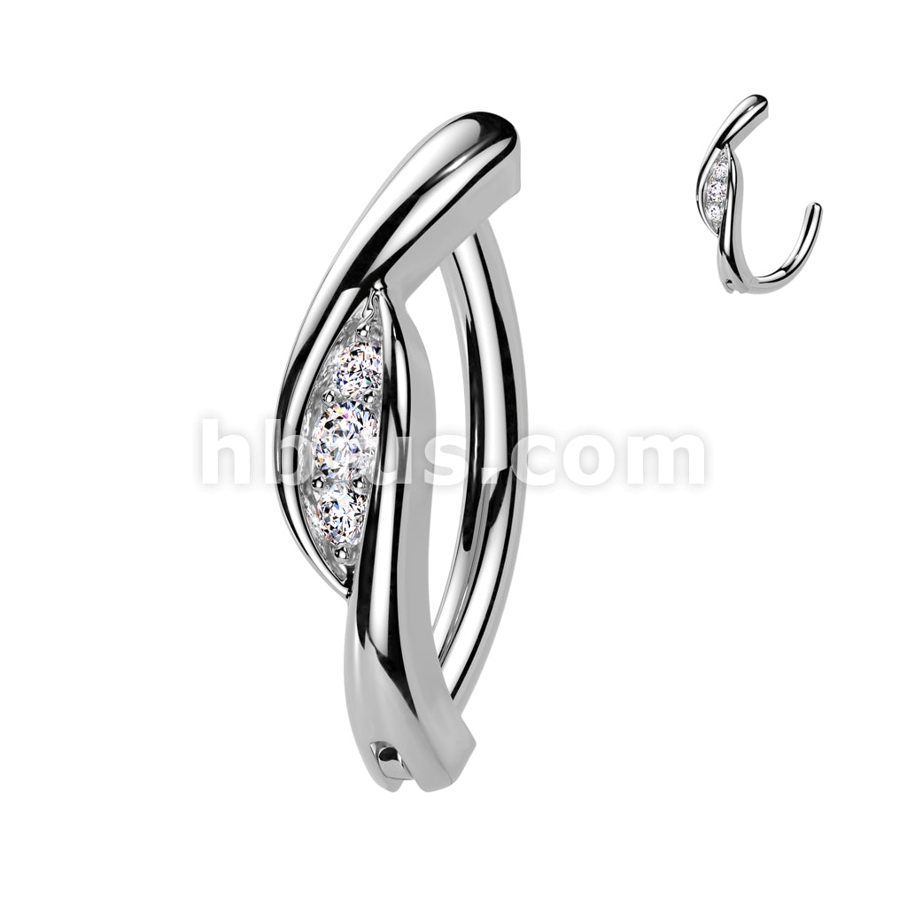 316L Surgical Steel 316L Surgical Steel Triple CZ Center Hinged Belly... - Image 2