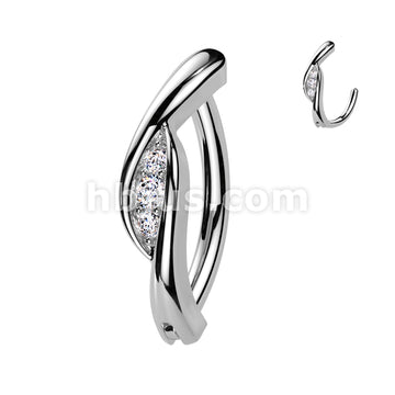 316L Surgical Steel 316L Surgical Steel Triple CZ Center Hinged Belly... - Image 2