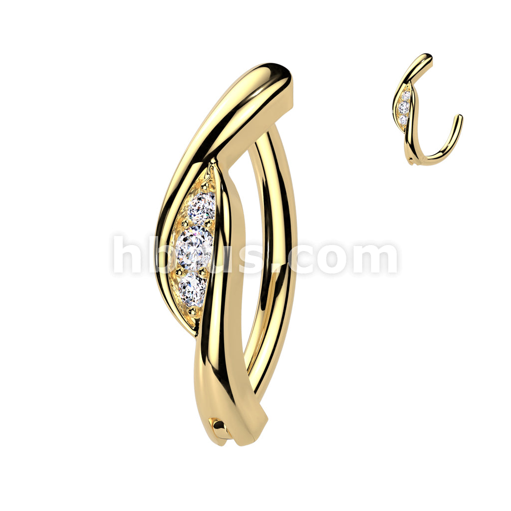 316L Surgical Steel 316L Surgical Steel Triple CZ Center Hinged Belly... - Image 3