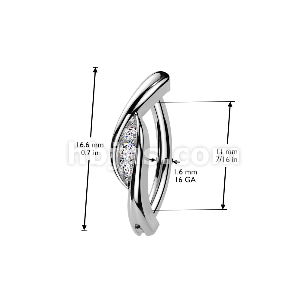 316L Surgical Steel 316L Surgical Steel Triple CZ Center Hinged Belly... - Image 4