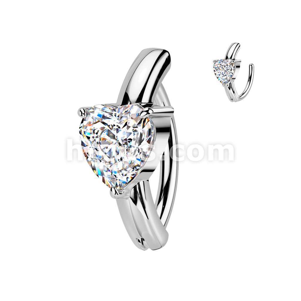 316L Surgical Steel 316L Surgical Steel CZ Heart Hinged Belly Button Ring - Image 2