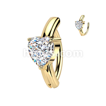 316L Surgical Steel 316L Surgical Steel CZ Heart Hinged Belly Button Ring - Image 3