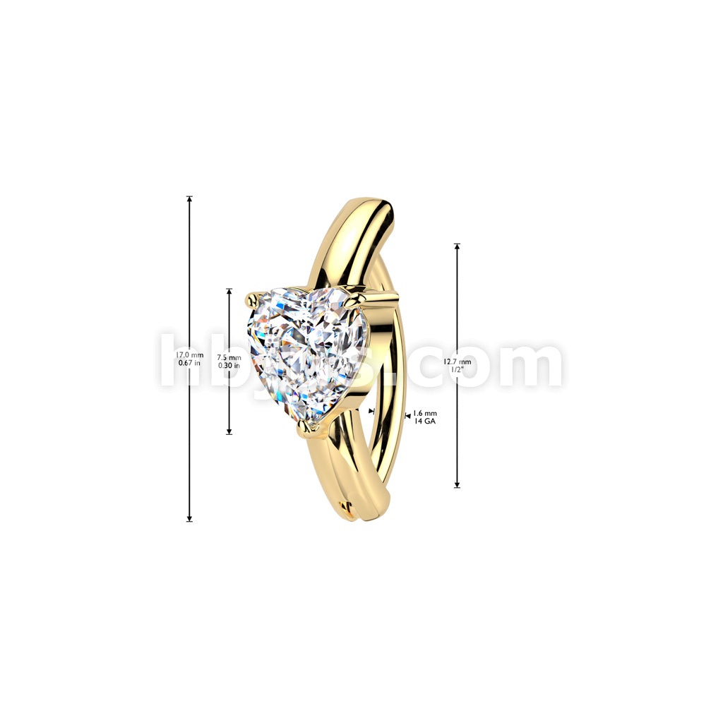 316L Surgical Steel 316L Surgical Steel CZ Heart Hinged Belly Button Ring - Image 4