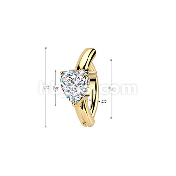 316L Surgical Steel 316L Surgical Steel CZ Heart Hinged Belly Button Ring - Image 4