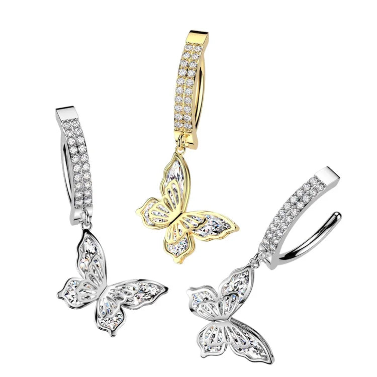 316L Surgical Steel 316L Surgical Steel Hinged Double Line Pave CZ...