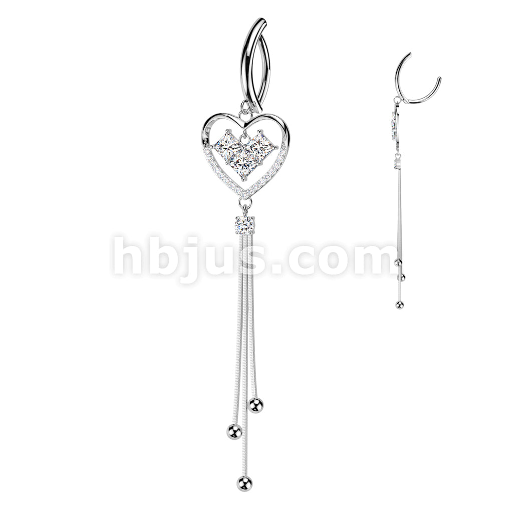 316L Surgical Steel Hinged Belly Button Ring With Square CZ Heart... - Image 2