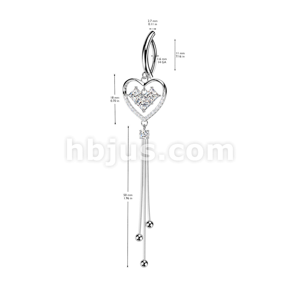316L Surgical Steel Hinged Belly Button Ring With Square CZ Heart... - Image 4