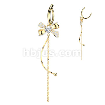 316L Surgical Steel Hinged Belly Button Ring With CZ and Pearl Bow With... - Image 3