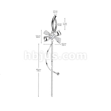 316L Surgical Steel Hinged Belly Button Ring With CZ and Pearl Bow With... - Image 4