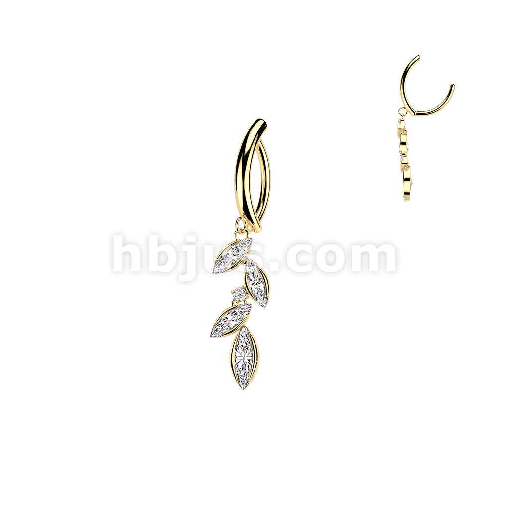 316L Surgical Steel 316L Hinged Belly Button Clicker Ring With Marquise... - Image 3