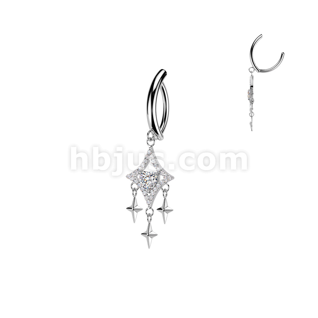316L Surgical Steel 316L Hinged Belly Button Clicker Ring With Pave CZ... - Image 2