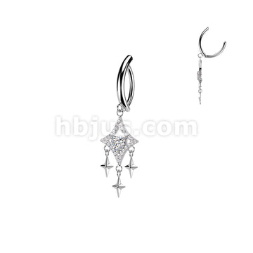 316L Surgical Steel 316L Hinged Belly Button Clicker Ring With Pave CZ... - Image 2