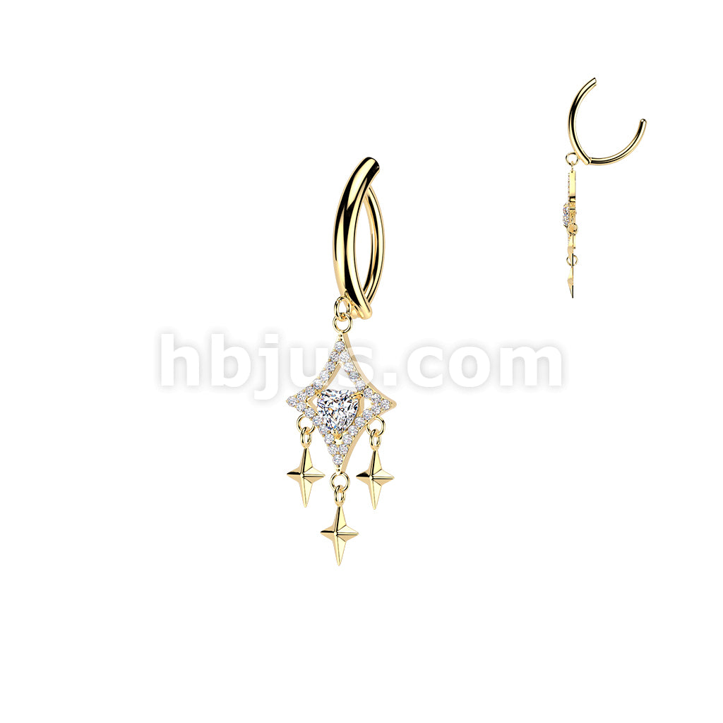 316L Surgical Steel 316L Hinged Belly Button Clicker Ring With Pave CZ... - Image 3