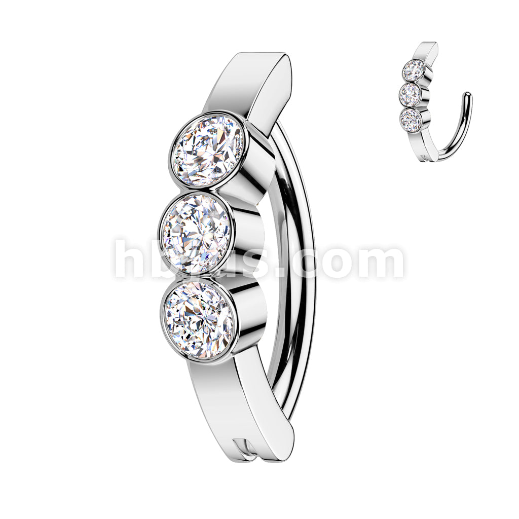 316L Surgical Steel 316L Surgical Steel Hinged 3 Bezel Set CZ Belly... - Image 2
