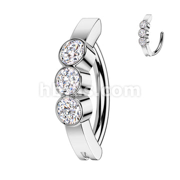 316L Surgical Steel 316L Surgical Steel Hinged 3 Bezel Set CZ Belly... - Image 2