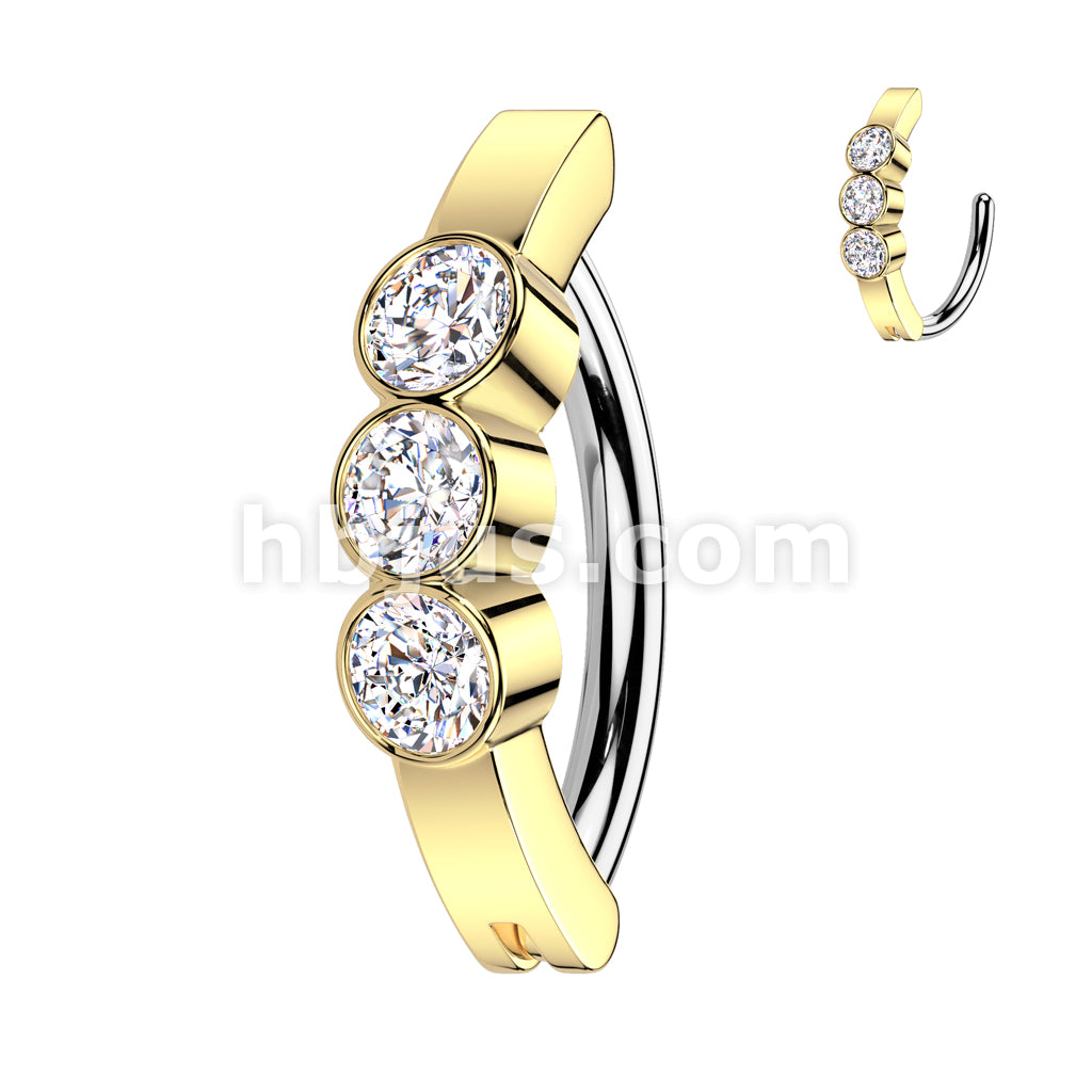 316L Surgical Steel 316L Surgical Steel Hinged 3 Bezel Set CZ Belly... - Image 3