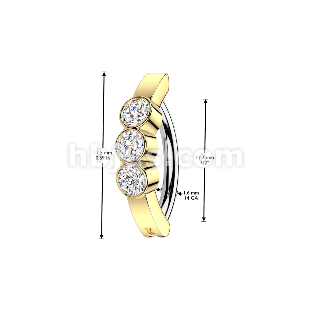 316L Surgical Steel 316L Surgical Steel Hinged 3 Bezel Set CZ Belly... - Image 4