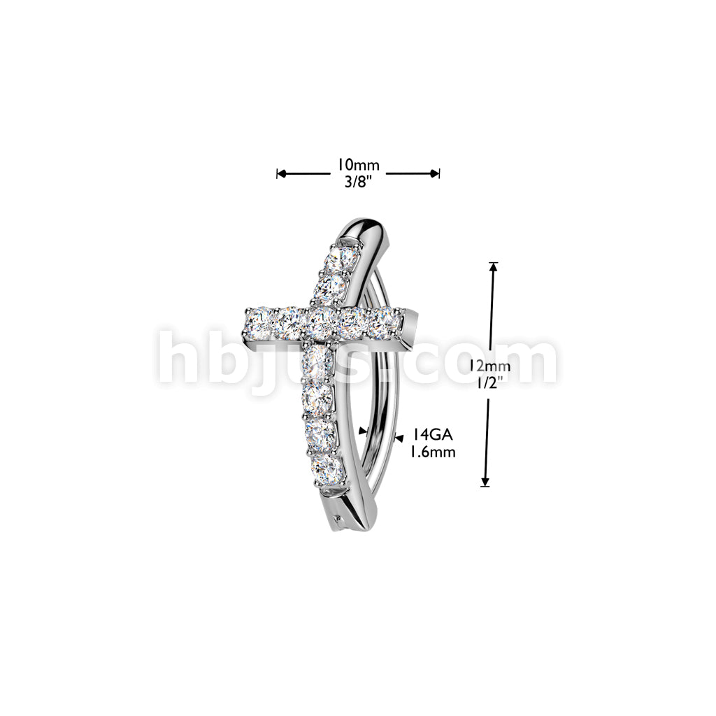 316L Surgical Steel 316L Hinged CZ Pave Cross Belly Button Ring - Image 4