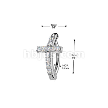 316L Surgical Steel 316L Hinged CZ Pave Cross Belly Button Ring - Image 4