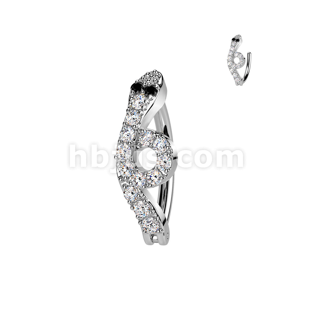 316L Surgical Steel 316L Hinged CZ Pave Snake Belly Button Ring - Image 2