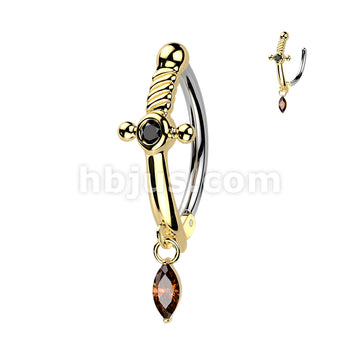 316L Surgical Steel 316L Hinged Dagger Belly Button Ring With Marquise... - Image 3