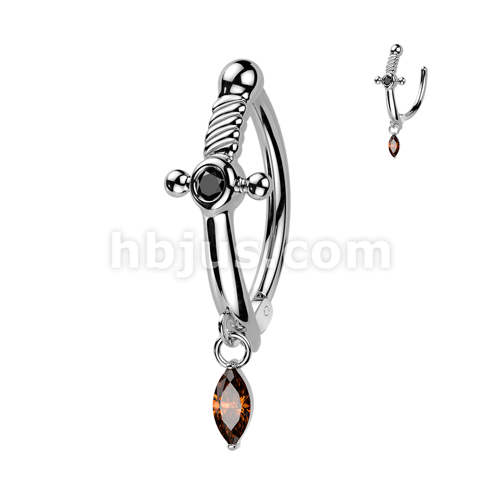 316L Surgical Steel 316L Hinged Dagger Belly Button Ring With Marquise... - Image 2