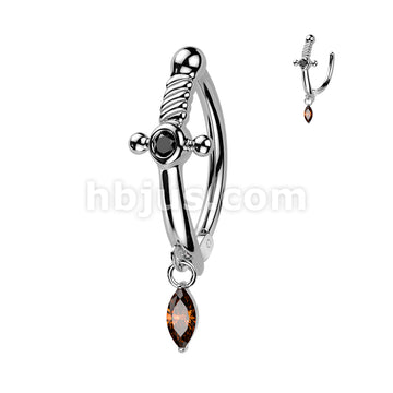 316L Surgical Steel 316L Hinged Dagger Belly Button Ring With Marquise... - Image 2