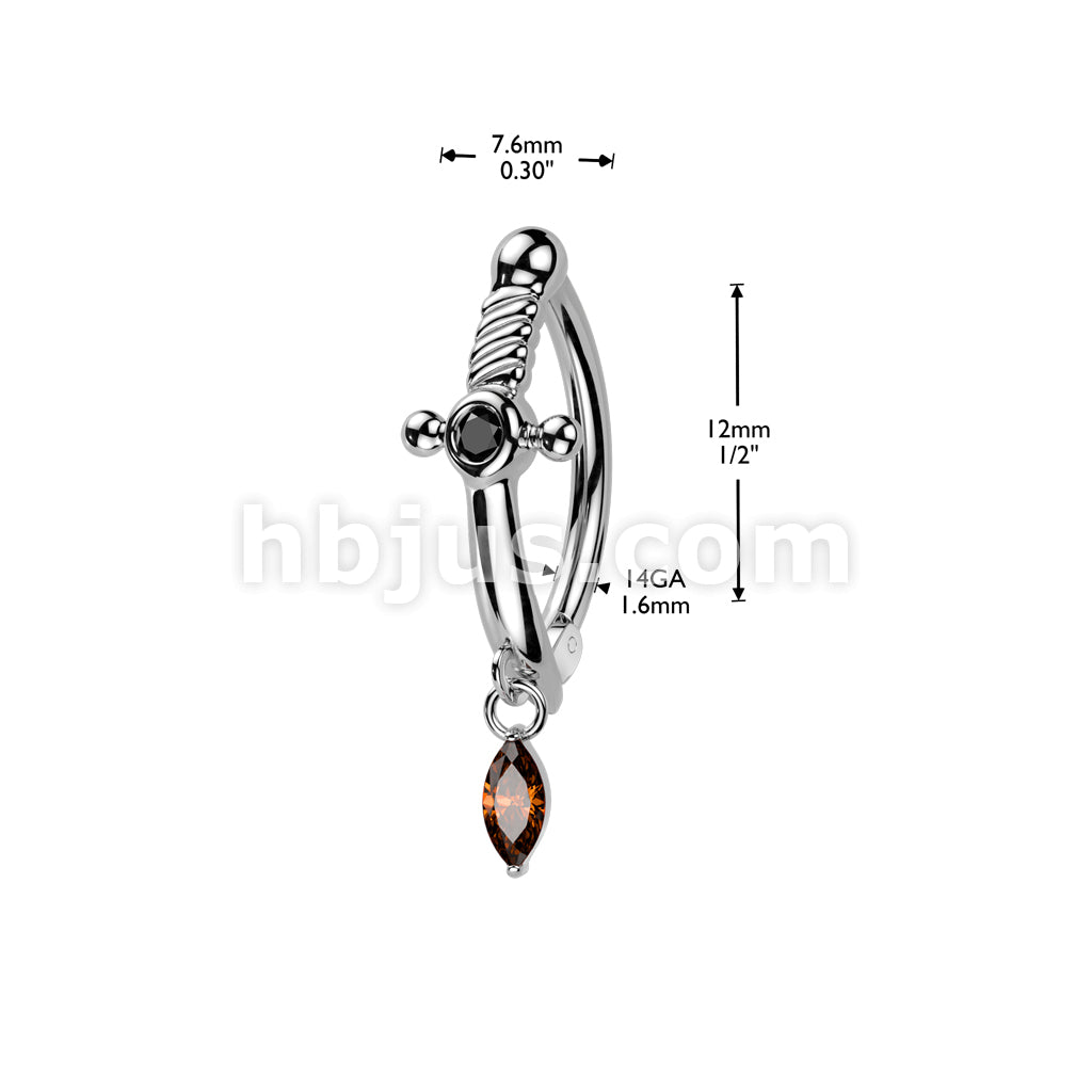316L Surgical Steel 316L Hinged Dagger Belly Button Ring With Marquise... - Image 4