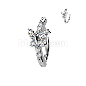 316L Surgical Steel 316L Hinged CZ Butterfly Belly Button Ring - Image 2