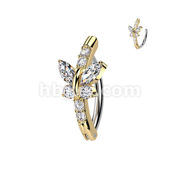 316L Surgical Steel 316L Hinged CZ Butterfly Belly Button Ring - Image 3