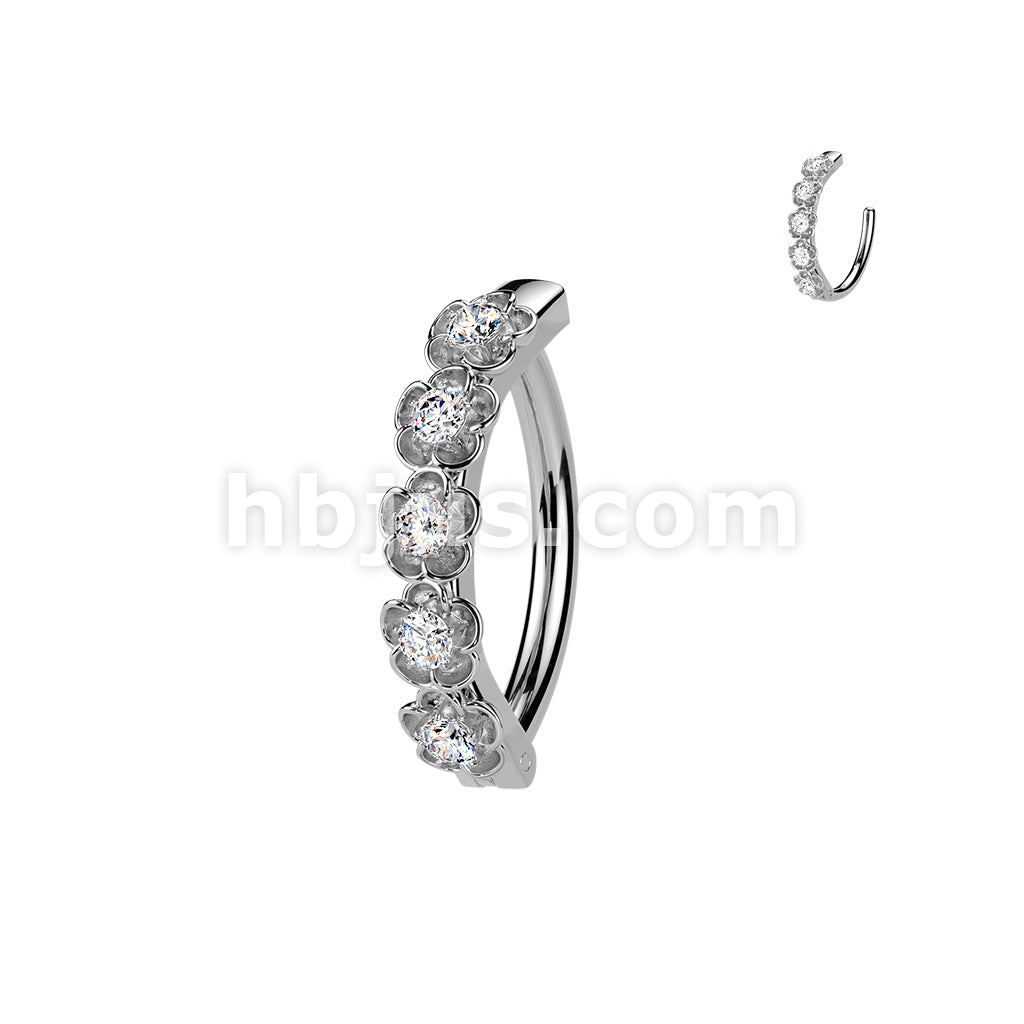 316L Surgical Steel 316L Hinged Belly Button Ring Lined With CZ... - Image 2