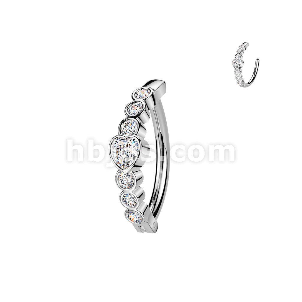 316L Surgical Steel 316L Hinged Belly Button Ring With Heart CZ and 6... - Image 2