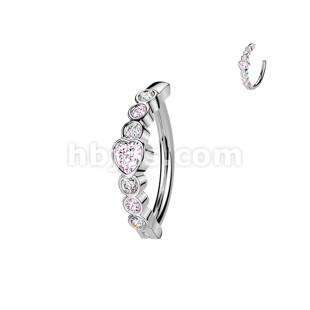 316L Surgical Steel 316L Hinged Belly Button Ring With Heart CZ and 6... - Image 3