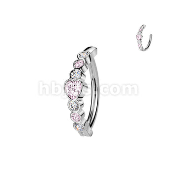 316L Surgical Steel 316L Hinged Belly Button Ring With Heart CZ and 6... - Image 3