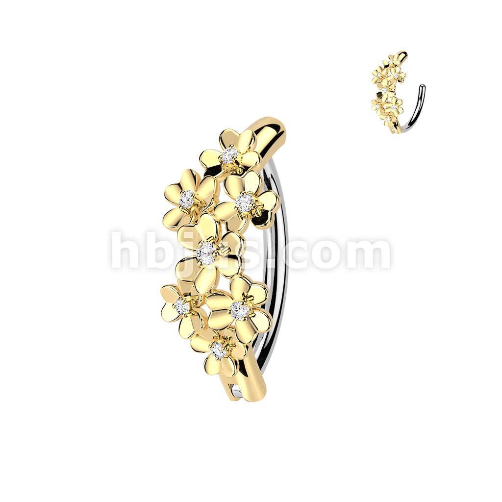 316L Surgical Steel 316L Hinged Belly Button Ring With CZ Centered Flowers - Image 3