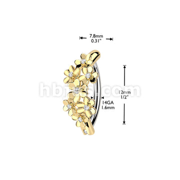 316L Surgical Steel 316L Hinged Belly Button Ring With CZ Centered Flowers - Image 4