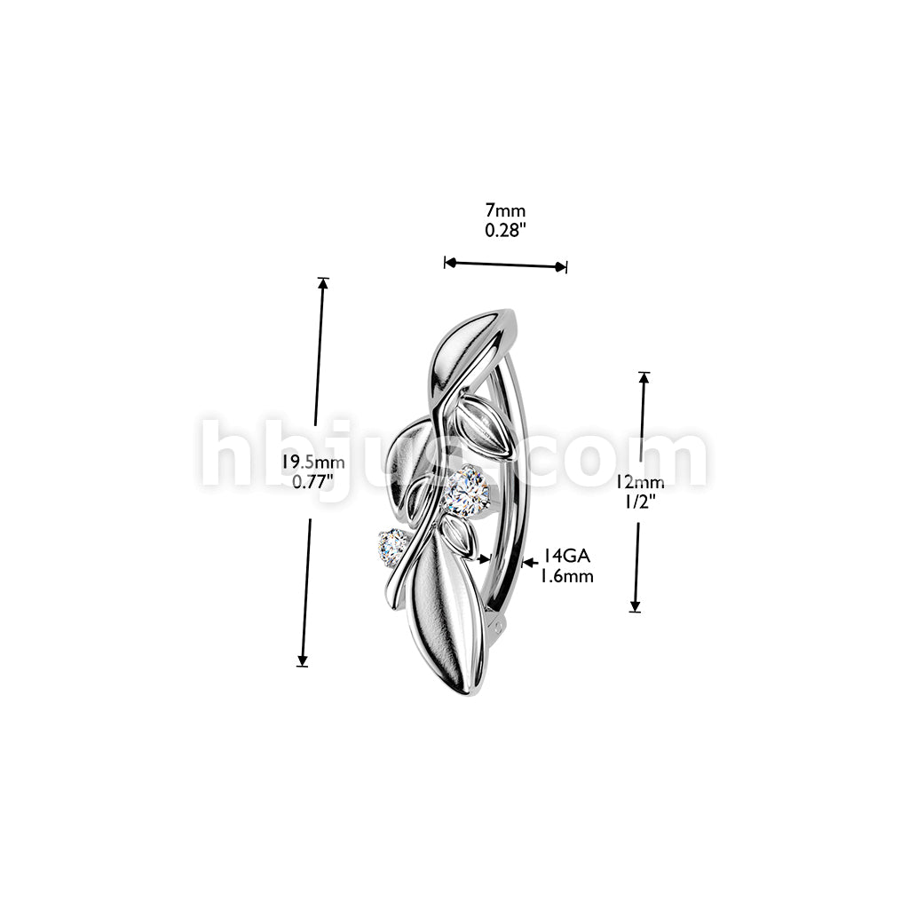 316L Surgical Steel 316L Hinged Belly Button Ring With Leafy Vine and 2 CZs - Image 4
