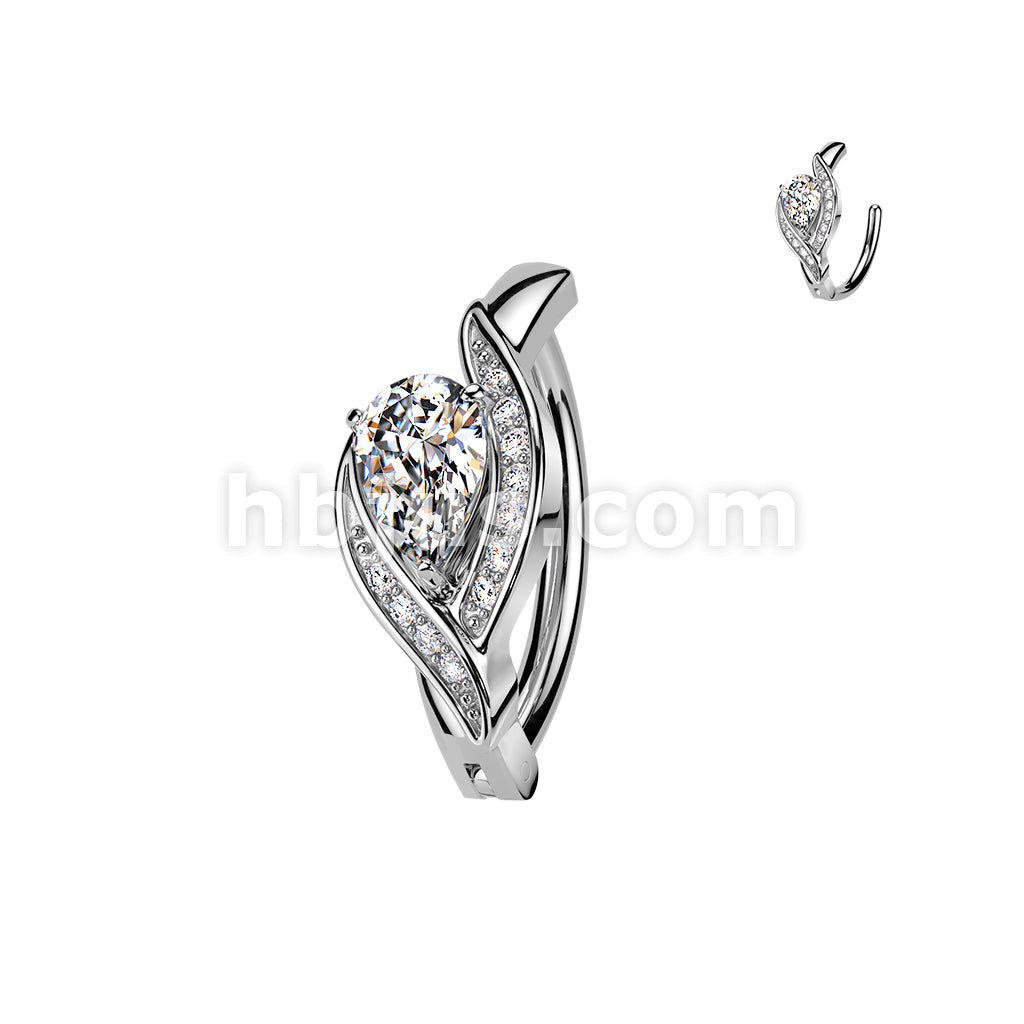 316L Surgical Steel 316L Hinged Belly Button Ring With Pave CZ Edge &... - Image 2
