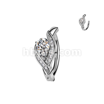 316L Surgical Steel 316L Hinged Belly Button Ring With Pave CZ Edge &... - Image 2