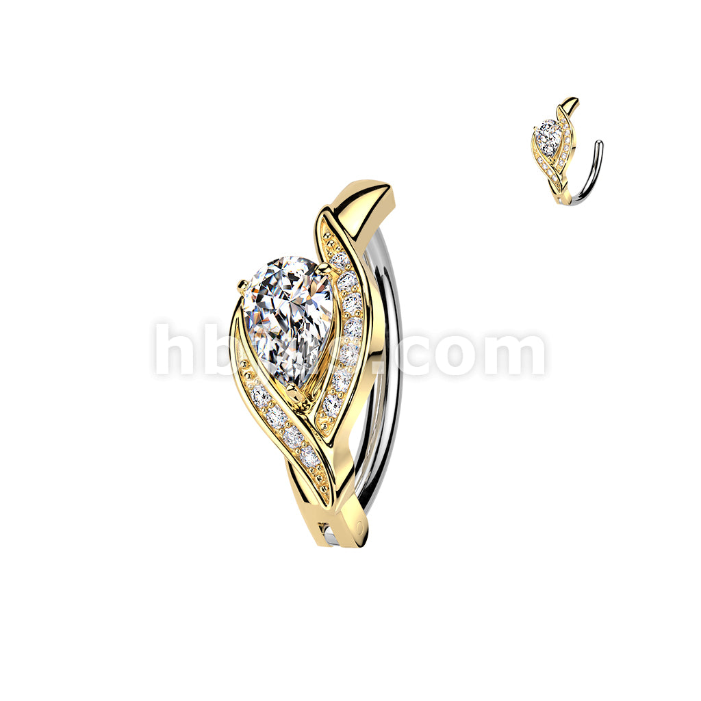 316L Surgical Steel 316L Hinged Belly Button Ring With Pave CZ Edge &... - Image 3