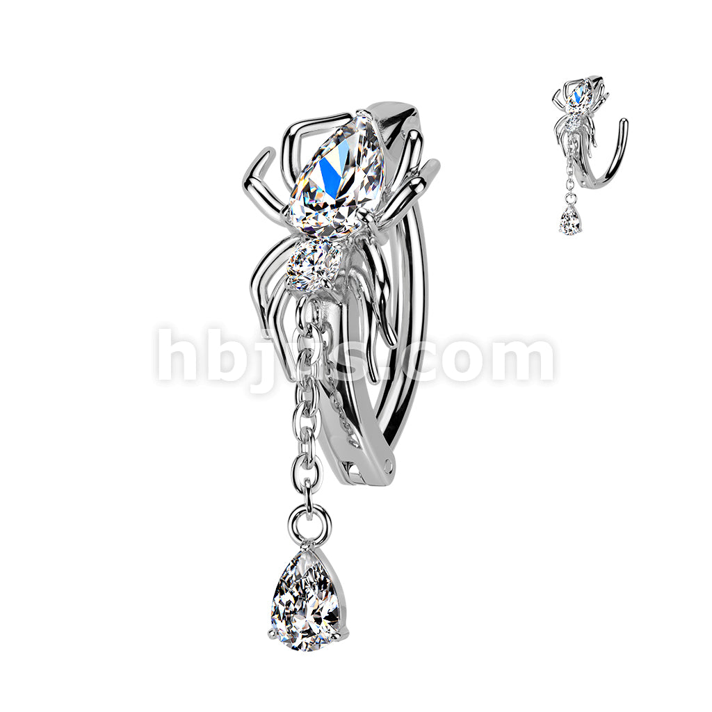 316L Surgical Steel 316L Hinged CZ Spider Belly Button Ring With... - Image 2